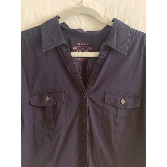 Sonoma SS Top Navy Blue Button Front Blouse Front Chest Pockets Woman 2X - Picture 2 of 10